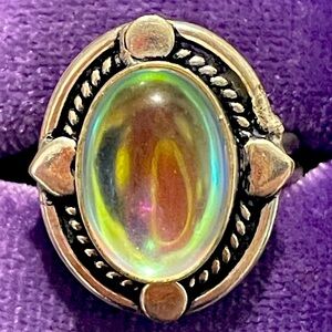 925 Mystic Fire Topaz Cabochon Ring Sz8 EUC